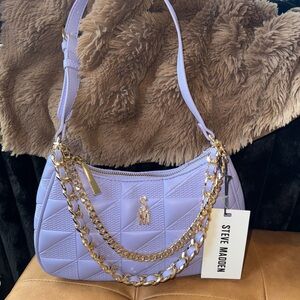 Steve Madden Purple Quilted Shoulder Bag with Gold Chains